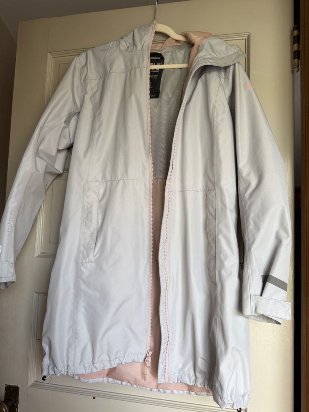 Helly Hansen Light Gray Rain Jacket with Pink Lining